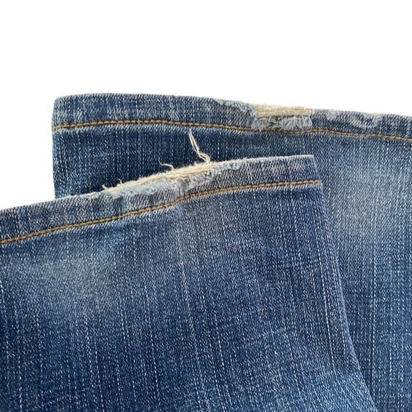 Blue Tattoo Low Rise Bootcut Distressed Jeans Big Stitch Embroidered Rose Logo - Picture 15 of 16